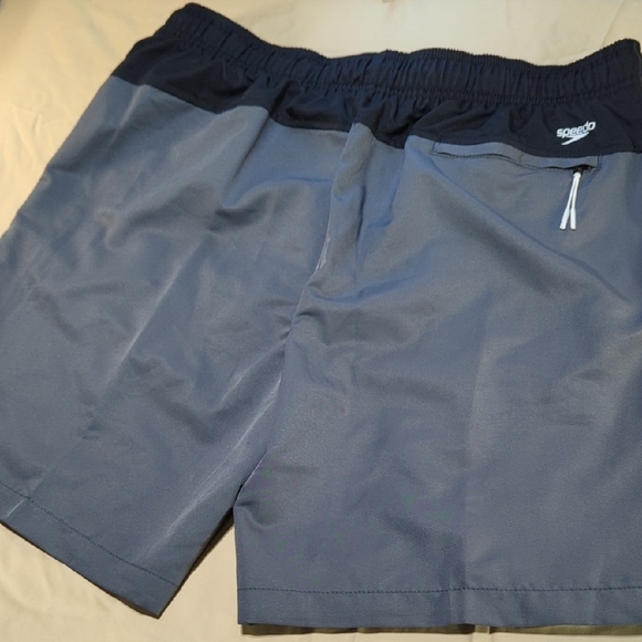 Speedo Light and Dark Grey Men's Swim Shorts, Plus Light Blue Checkered Shorts - Picture 5 of 15